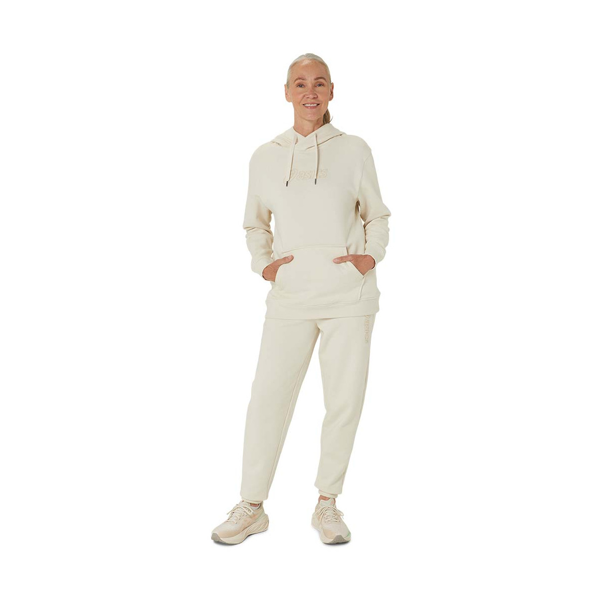 Sweat à capuche Asics Logo Femme Blanc cassé