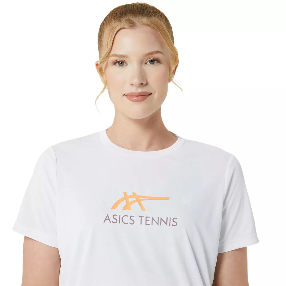 T-Shirt Asics Court Graphic Femme Blanc / Orange