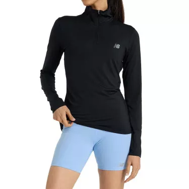 T-shirt à manches longues New Balance Quarter Zip Femme Noir