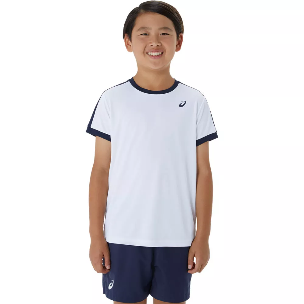 T-Shirt Asics Garçon Blanc / Bleu marine