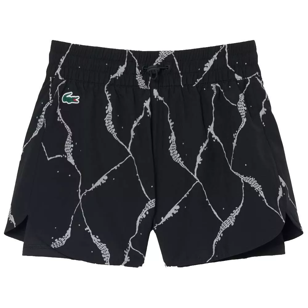 Short Lacoste Tennis Imprimé Réfléchissant Femme Noir